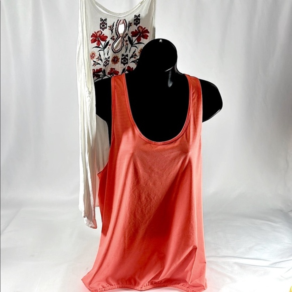 Coral and White Floral Women's Tank Tops